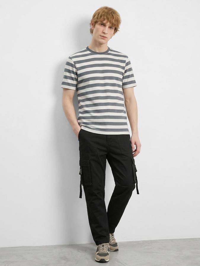 R&B Grey Men Striped Short Sleeves Tshirt