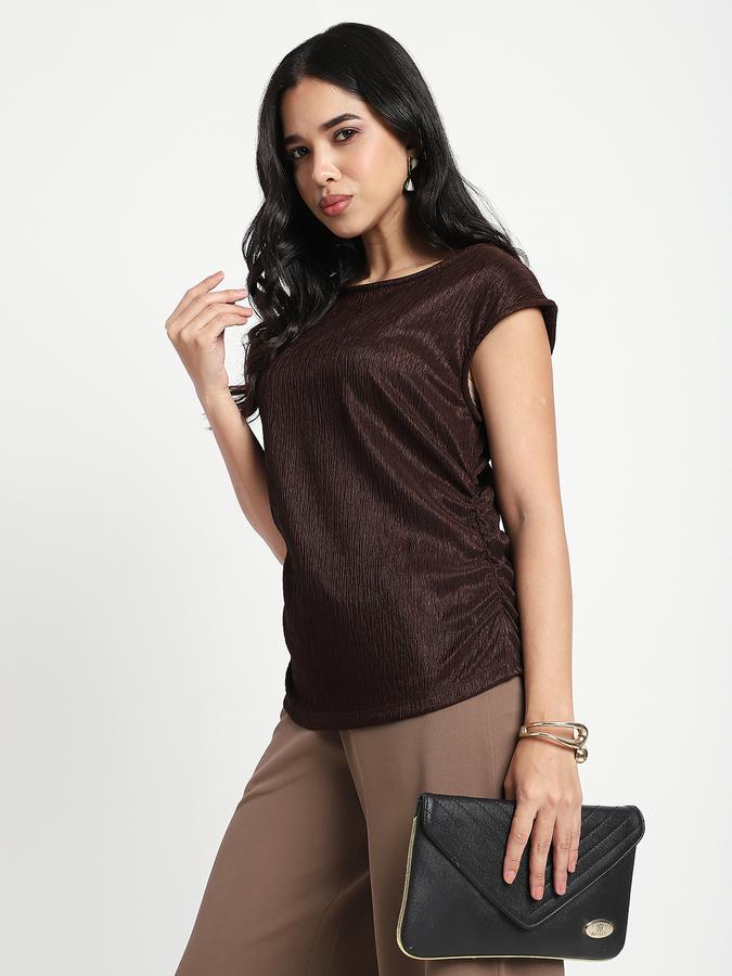 R&B Women Coffee Ruched Textured Top