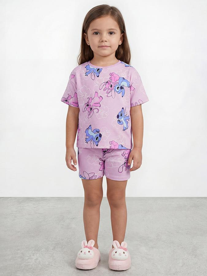 R&B Girl Pink Stitch Printed Cotton Blend Short Sleeves Clothing Set