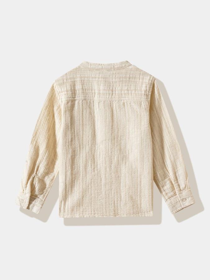 R&B Boys Ivory Textured Full Sleeves Mandarin Collar Shirt