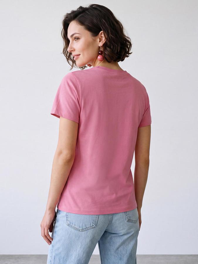 R&B Women Pink Short Sleeve Round Neck Typography Graphic Print T-Shirt
