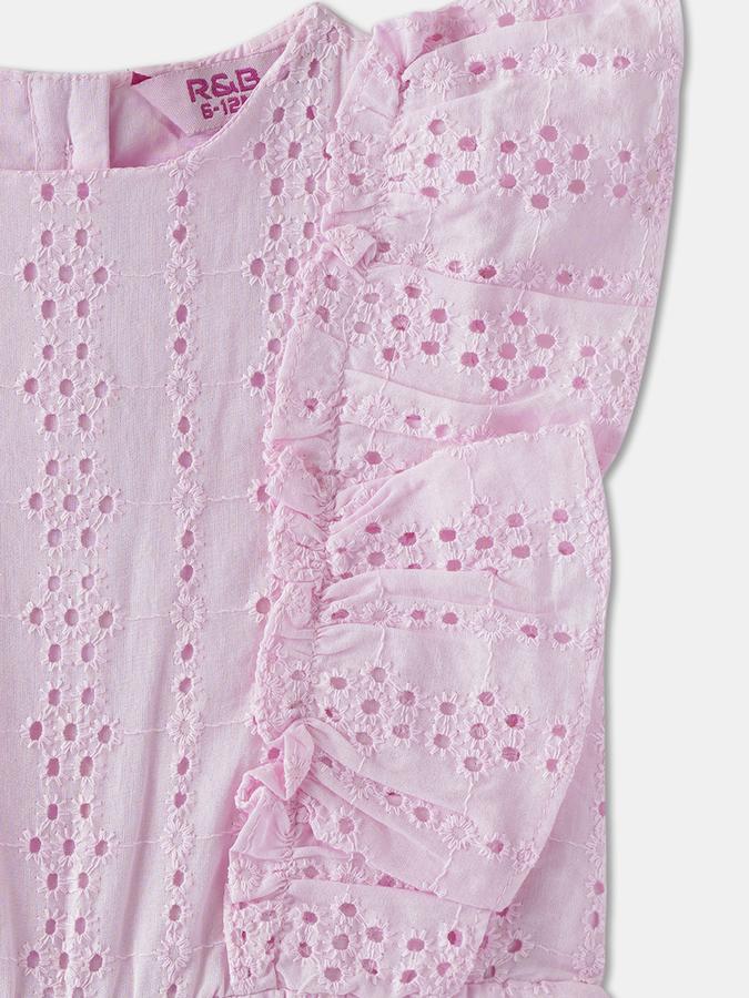 Girls Cotton Regular Fit Ruffle Trim Button Closure Dungaree