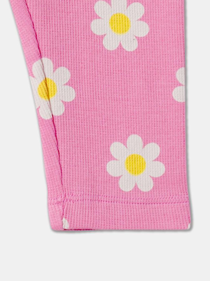 Girls Floral Print Leggings with Elasticated Waist image number 2