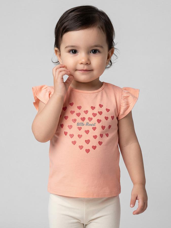 R&B Peach Typography Girls Round Neck Regular Fit Short Sleeves T-Shirt 