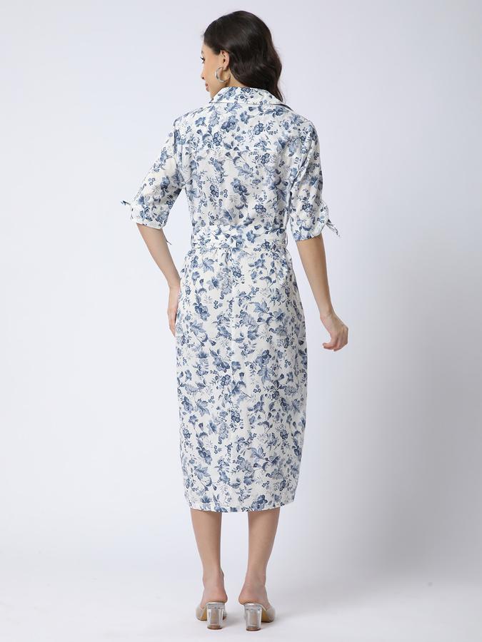 R&B Women Blue Floral Print Shirt Dress