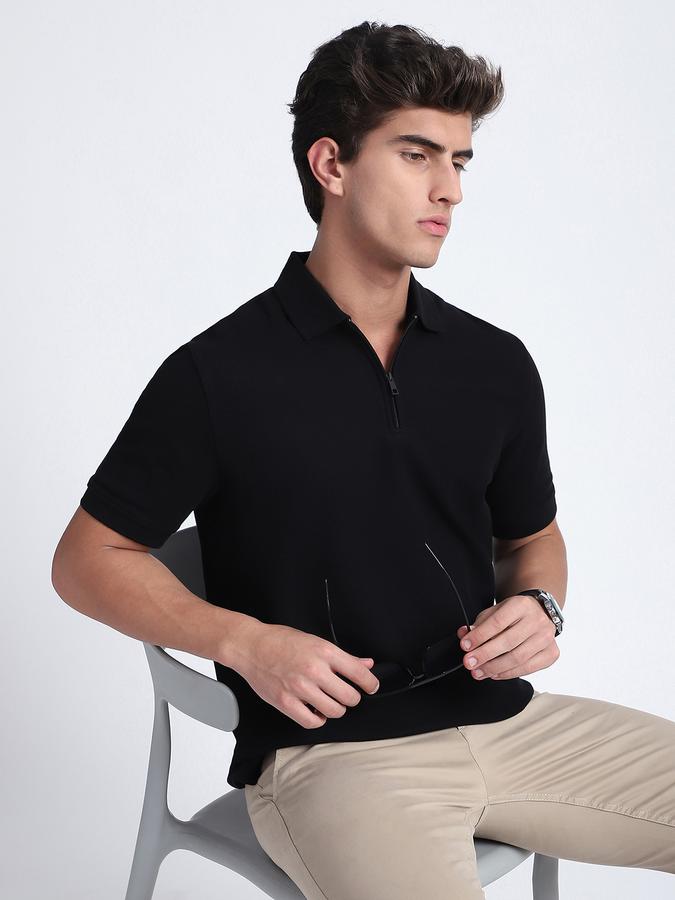 Men Cotton Regular Fit Polo Neck Solid T-shirt