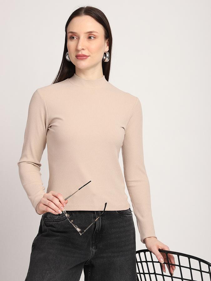 R&B Women Sand Solid Ribbed Top