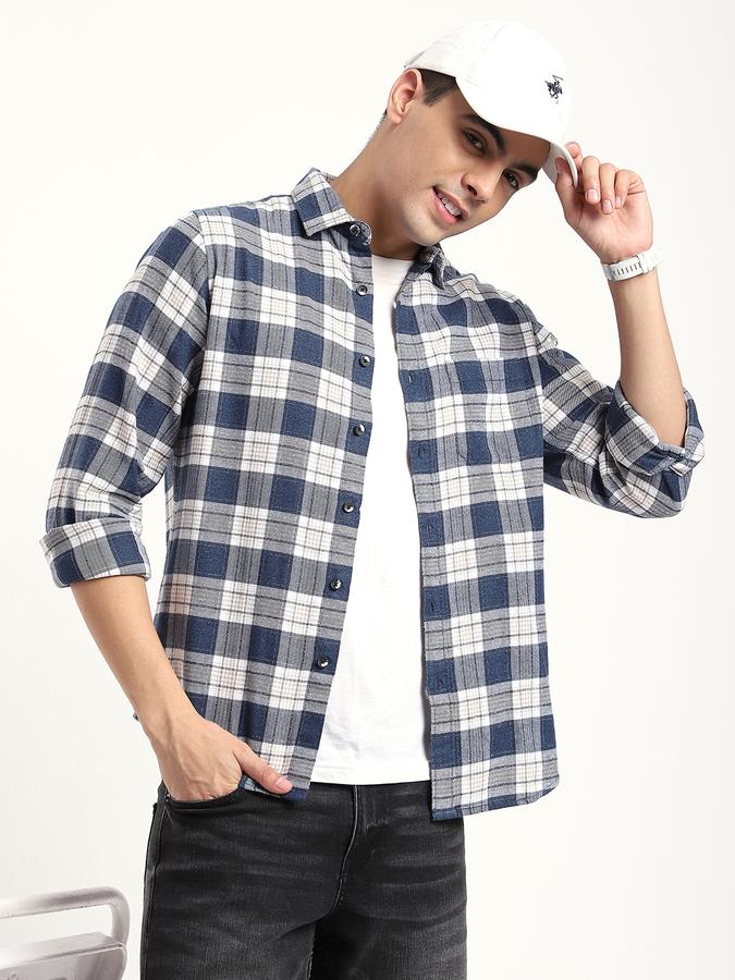 Men Cotton Regular Fit Button-Down Collar Checked Shirt