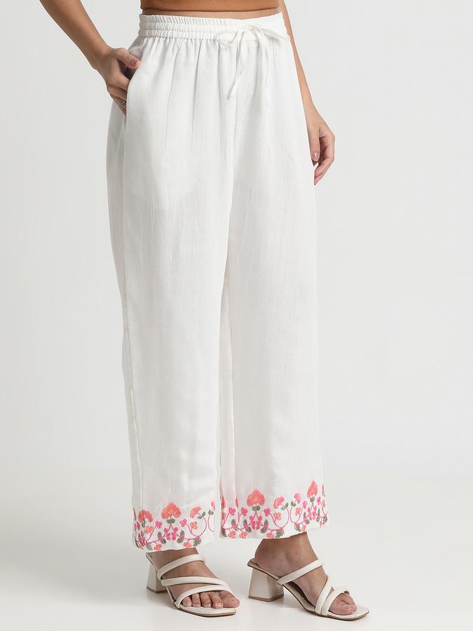 R&B Women's White Embroidered Palazzo