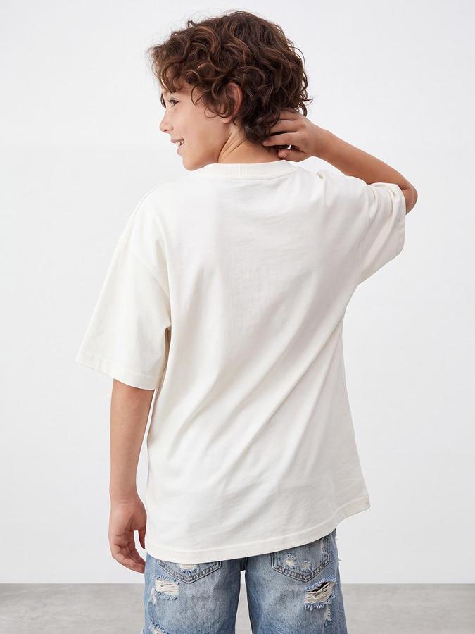 R&B Boys Ivory Short Sleeve Round Neck Typography Graphic Print T-Shirt