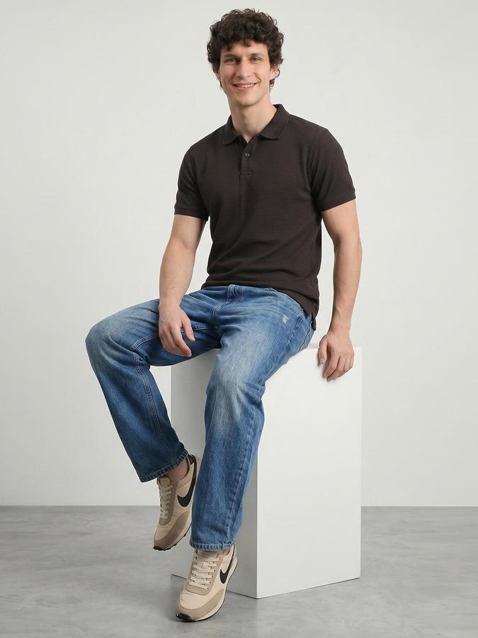 R&B Brown Men Textured Short Sleeves Tshirt
