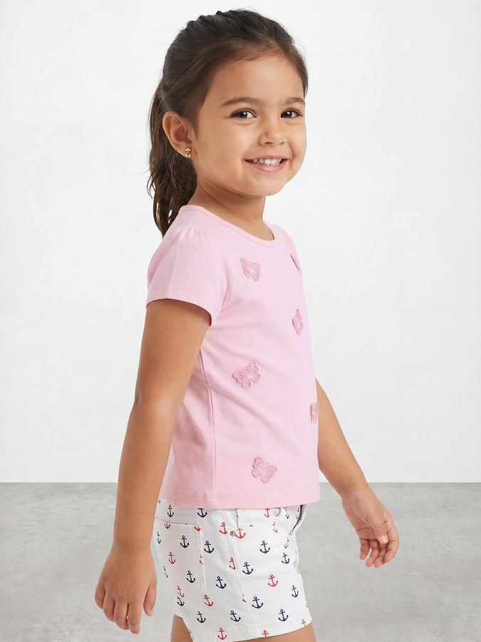 R&B Girls Pink Regular Fit Butterfly Print Short Sleeve T-shirt