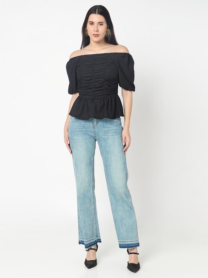 Women Polyster Peplum Off Shoulder Ruched Top