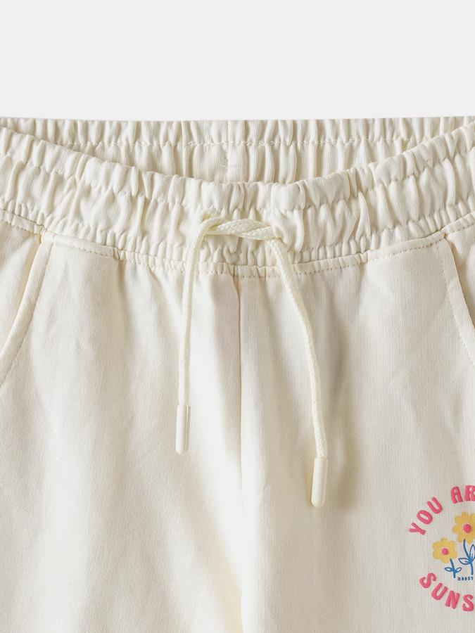 Girls Cotton Regular Fit Drawstring Waist Cuffed Hem Joggers