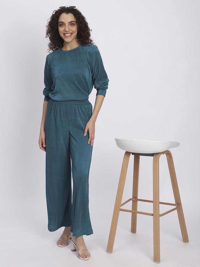 R&B Women Teal Textured Co-ord Top