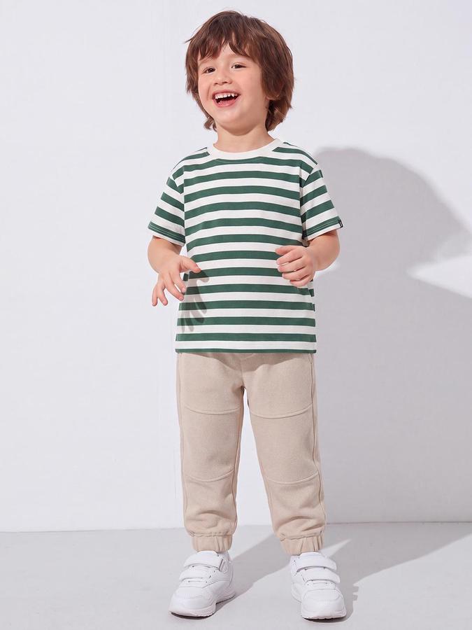 R&B Boys Beige Pure Cotton Solid Drawsting Joggers
