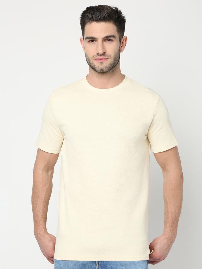 Men Cotton Blend Regular Fit Crew Neck Solid T-shirt