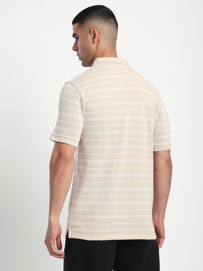 Men Cotton Blend Regular Fit Polo Neck Striped T-shirt
