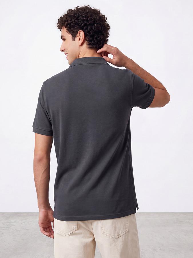 R&B Men Anthra Melange Solid Short Sleeves Pure Cotton Polo Collar Tshirt