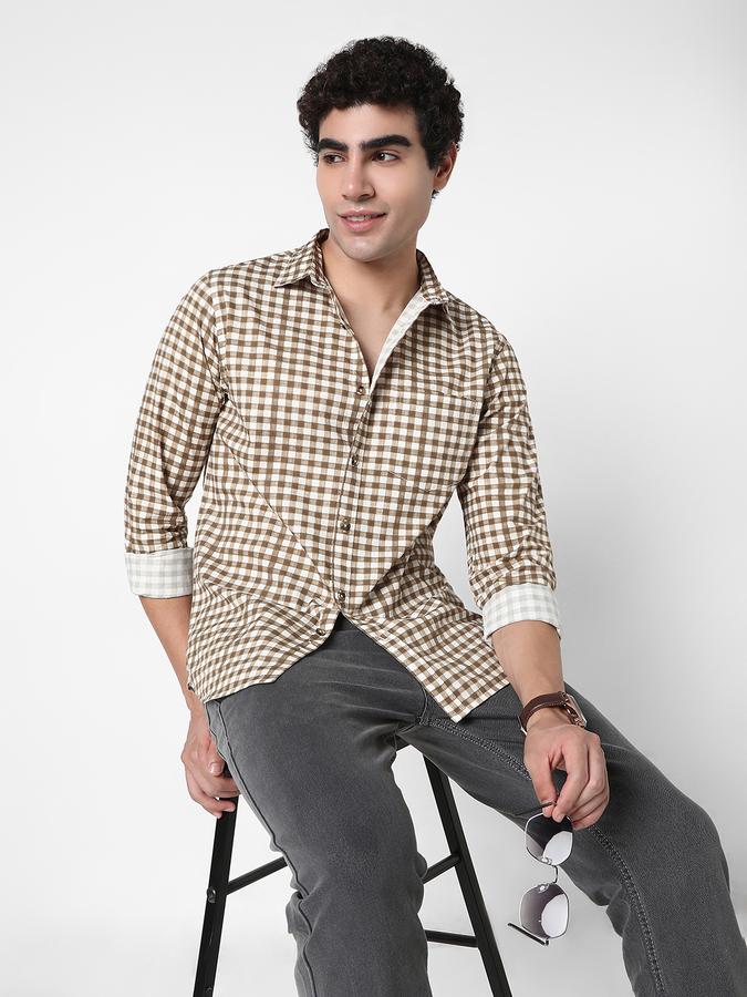 R&B Men's Brown Checked Shirt