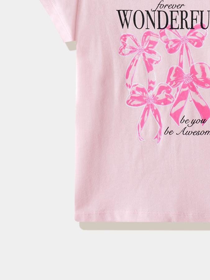 Girls Cotton Regular Fit Crew Neck Graphic T-shirt