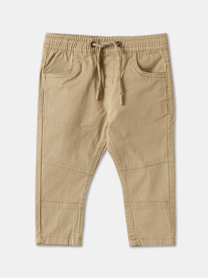 Boys Twill Regular Fit Drawstring Waist Clean Hem Trousers