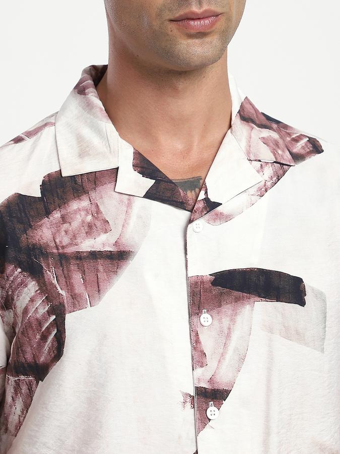 Men Viscose Relaxed Fit Cuban Collar Abstract Shirt