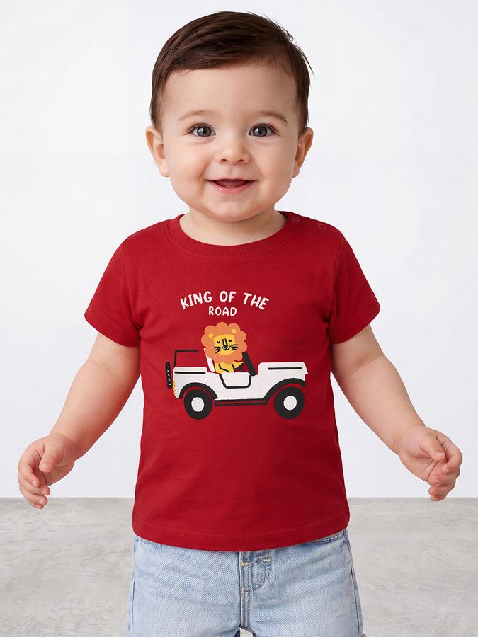 R&B Boys Red Graphic Printed  Short Sleeves Pure Cotton T-shirt