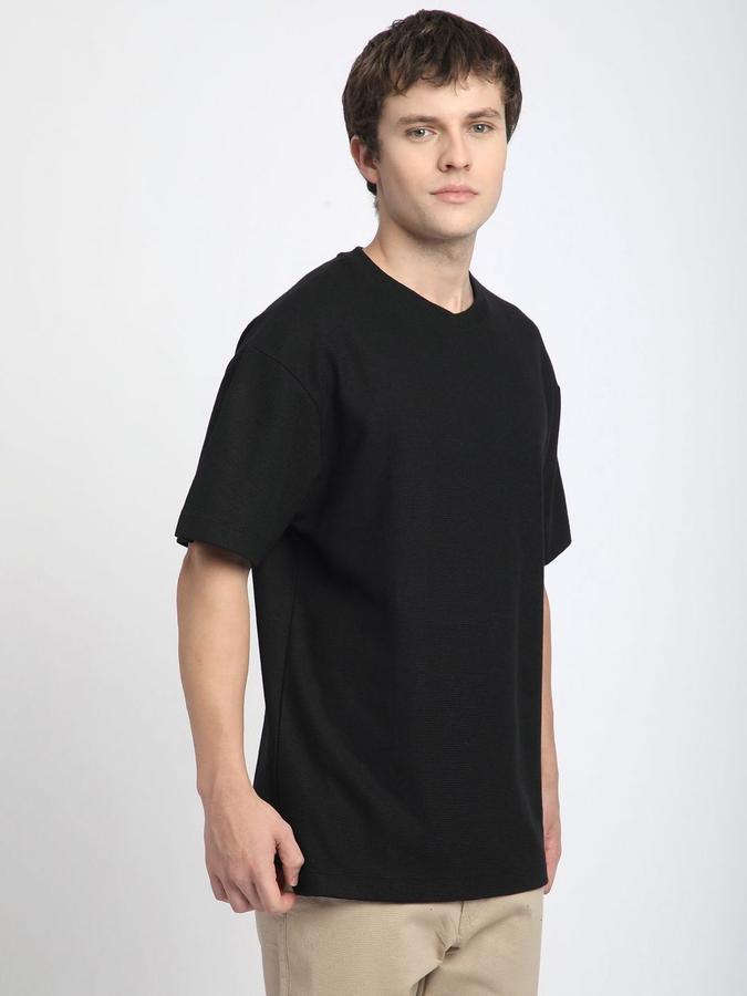 R&B Mens Black Solid Round Neck Short Sleeves T-shirt