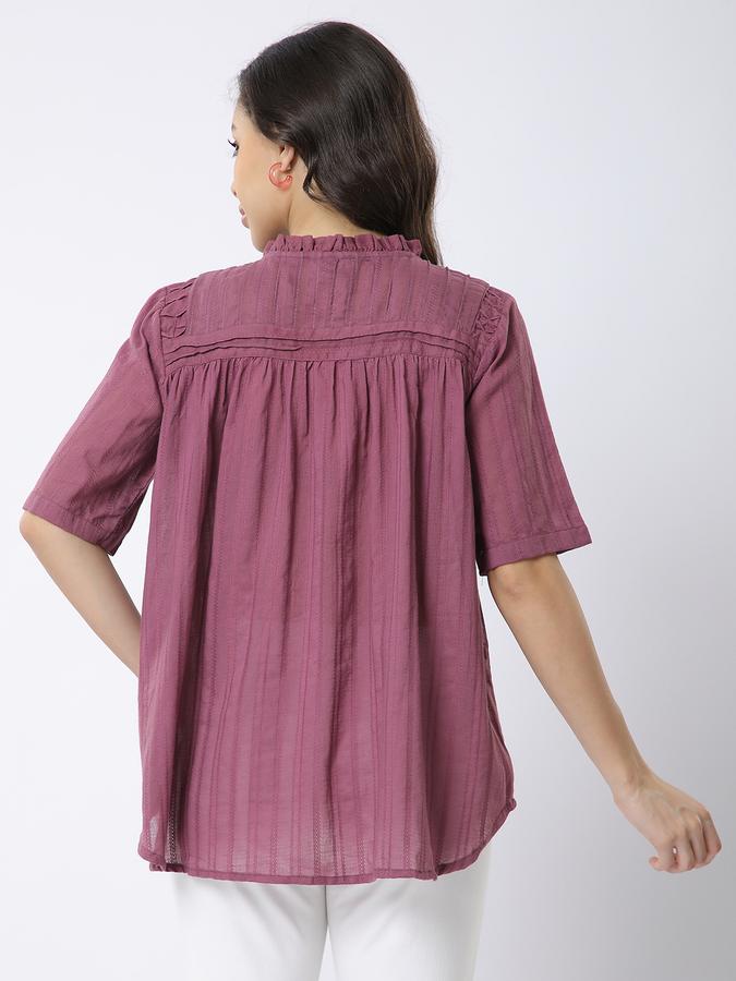 Women Cotton Relaxed Fit Ruffled Collar Ruffled Ethnic Top