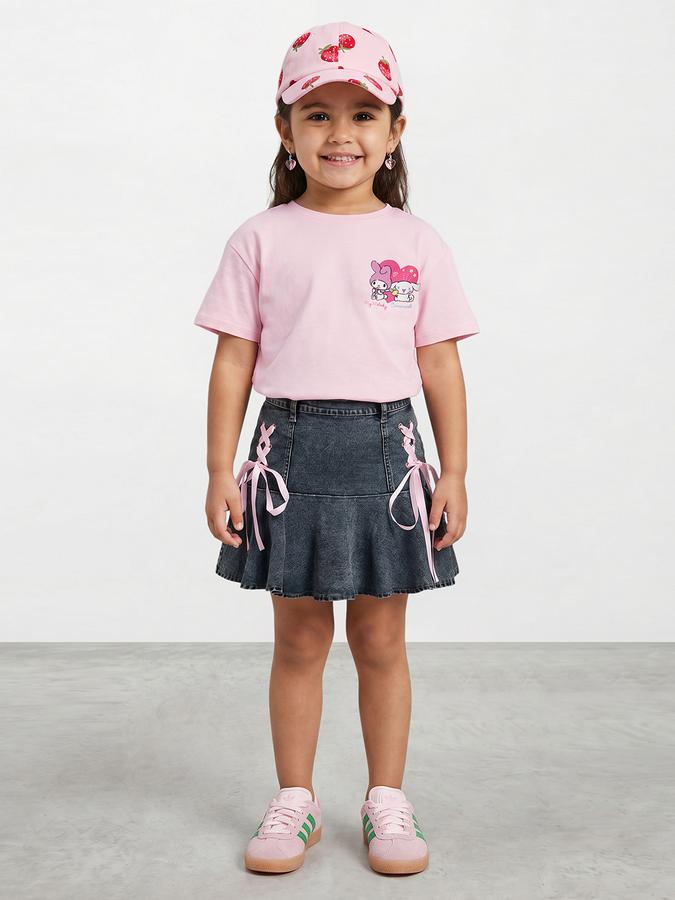 R&B Girls Pink Regular Fit My Melody and Cinnamoroll Printed Short Sleeve T-shirt