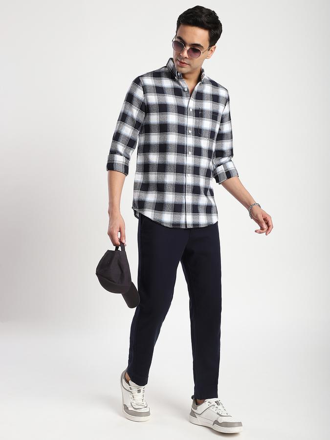 Men Cotton Blend Regular Fit Flat Front Solid Trousers