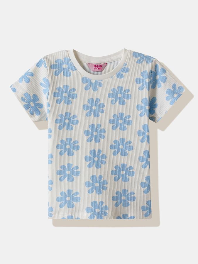 Girls Cotton Blend Regular Fit Crew Neck Floral T-shirt