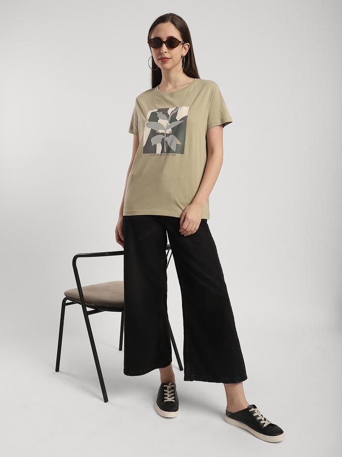 Women Cotton Regular Fit Round Neck Graphic T-shirt