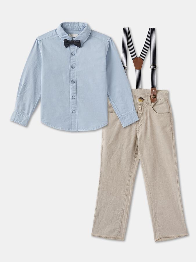 Boys Solid Full Sleeves Shirt with Trousers Fashion Set