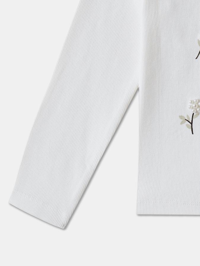 Girls Cotton Regular Fit Crew Neck Long Sleeve Embroidered Top