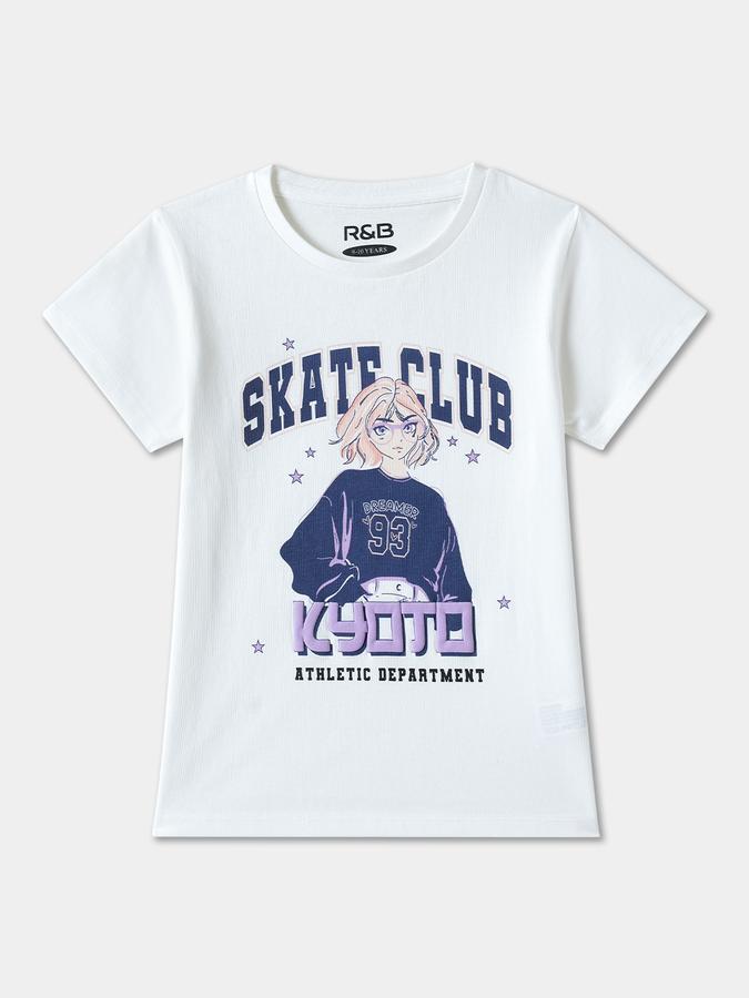 Girls Cotton Regular Fit Crew Neck Graphic T-shirt