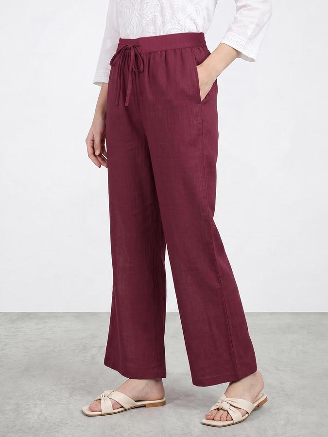 R&B Women Dark Red Pure Cotton Straight Fit Ethnic Palazzo