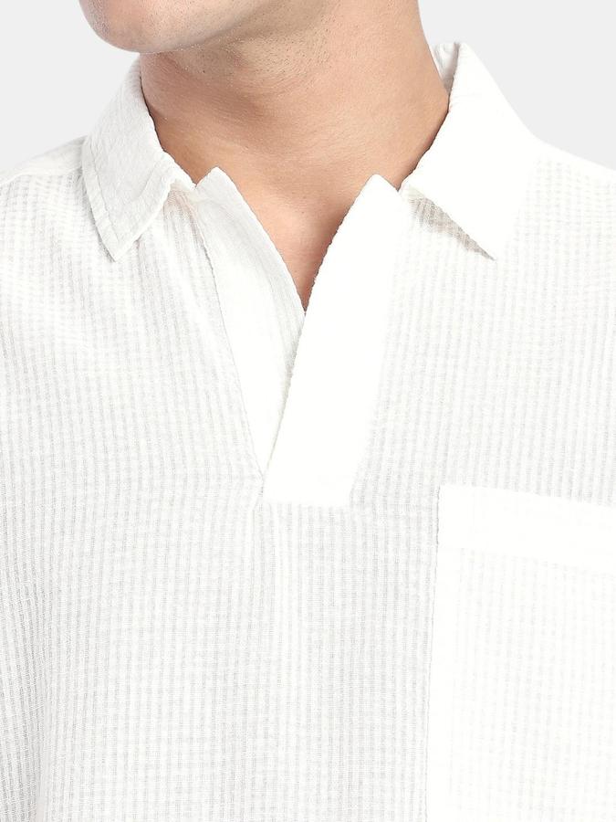 R&B  Cream Textured Men Short Sleeves Regular Fit Shirts