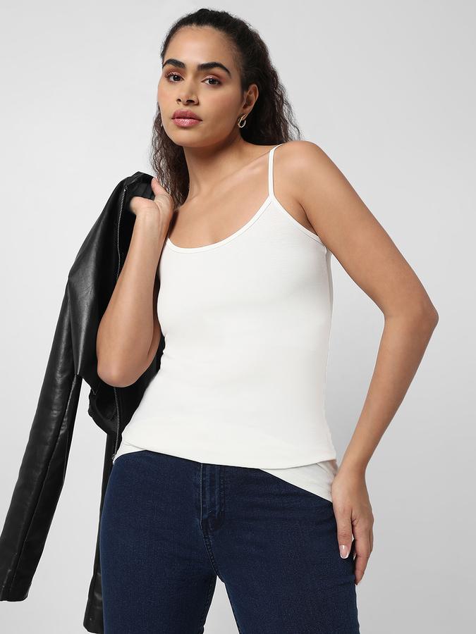 R&B Women Ivory Solid Camisole Top