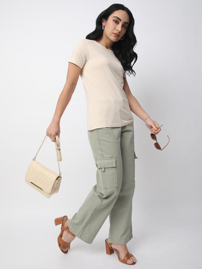 Women Cotton Relaxed Fit Crew Neck Solid T-shirt