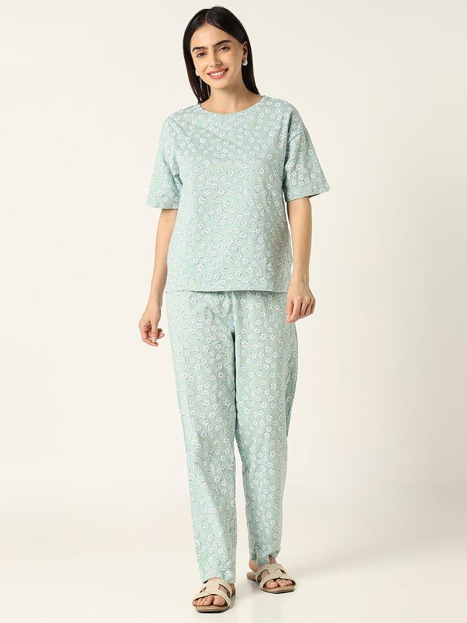 R&B Women Dusty Mint Floral Print Pyjama Set