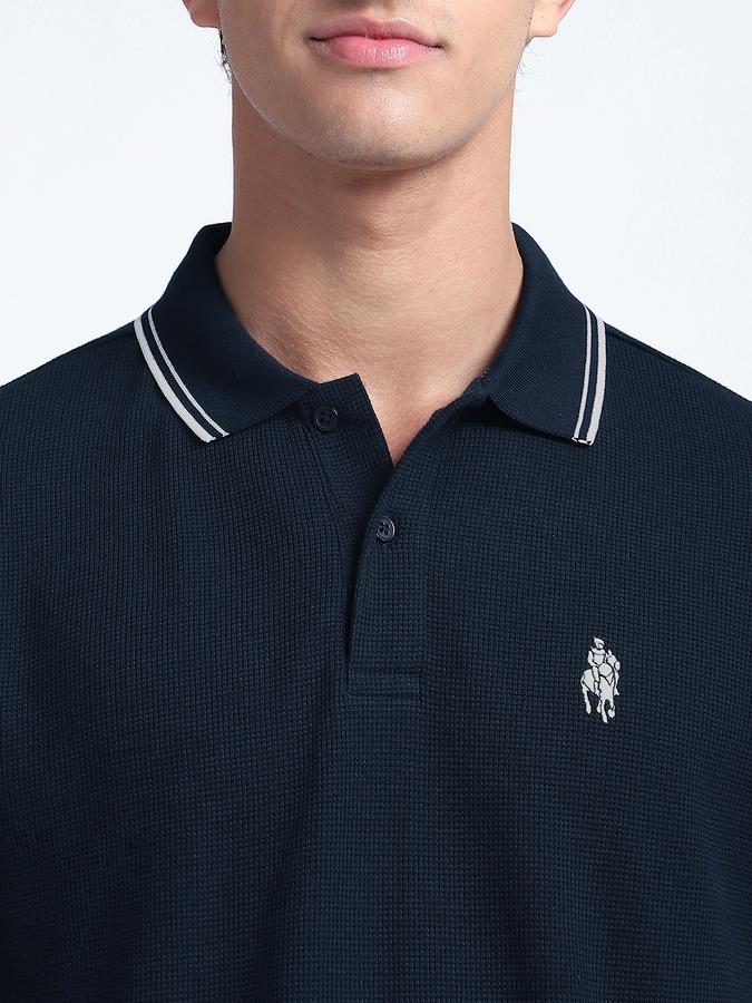 Men Cotton Blend Slim Fit Polo Neck Solid T-shirt