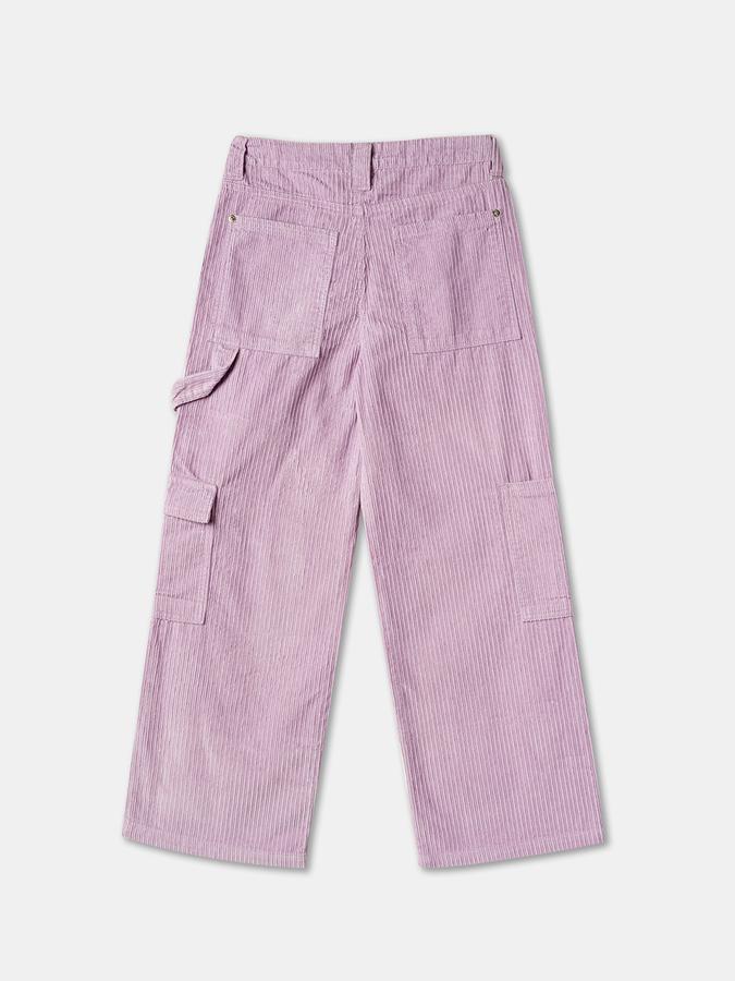 Girls Cotton Wide Leg Button Waist Pocket Trousers
