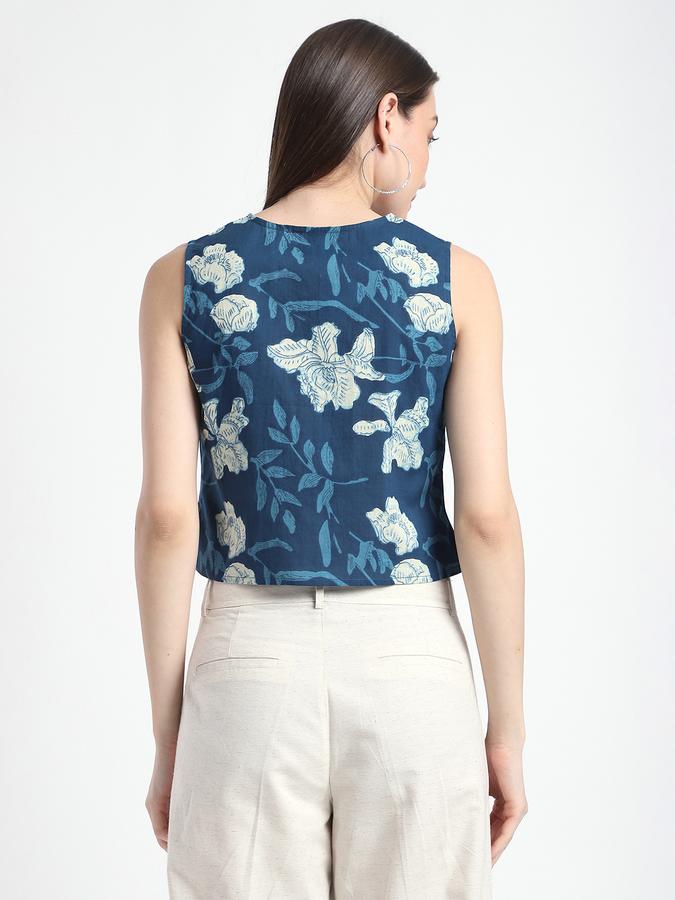 Women Cotton Regular Fit V-Neck Printed Ethnic Top