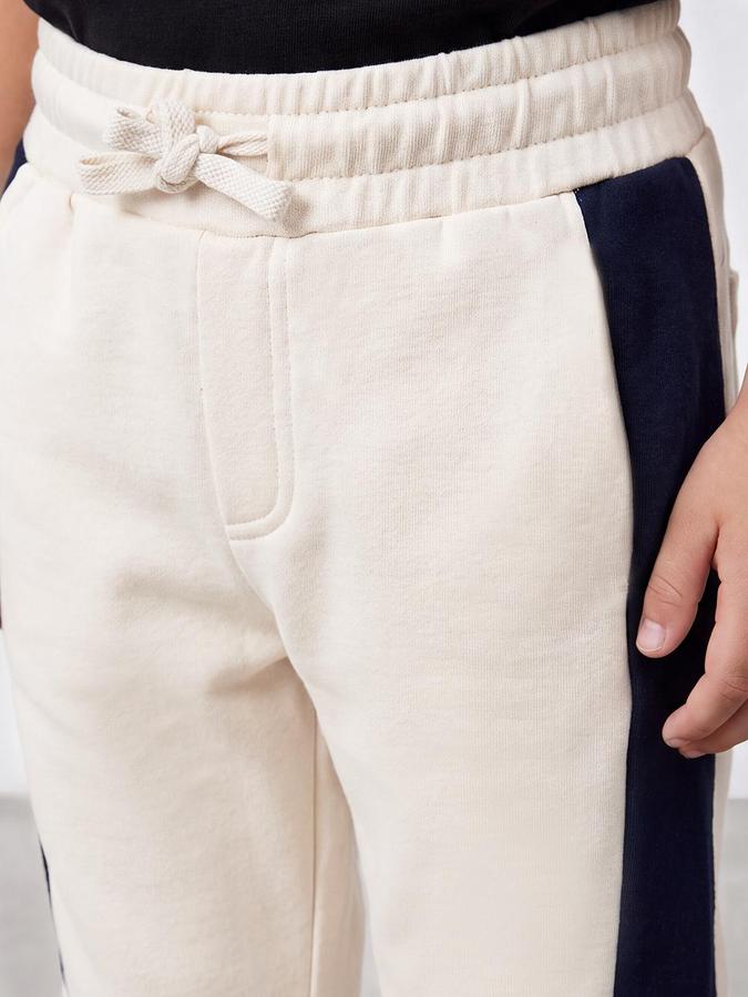 R&B Boys Beige Colourblocked Pure Cotton Track Pants