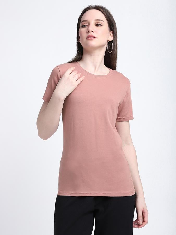 Women Cotton Blend Regular Fit Crew Neck Solid T-shirt