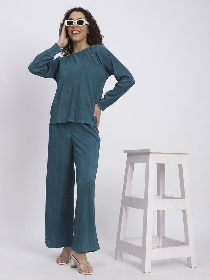 R&B Women Teal Textured Wide-Leg Trousers