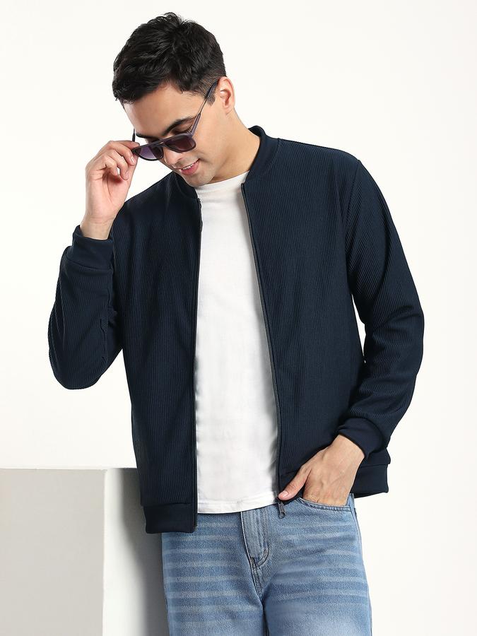Men Polyester Blend Regular Fit Solid Bomber Jacket