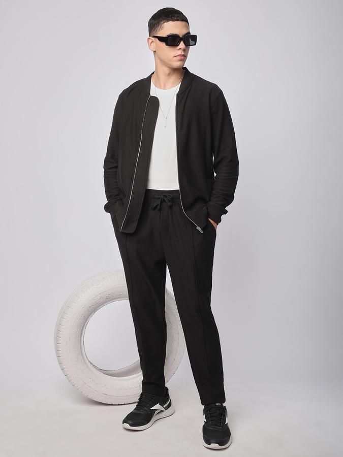 Men Cotton Blend Regular Fit Waffle Knit Bomber Jacket